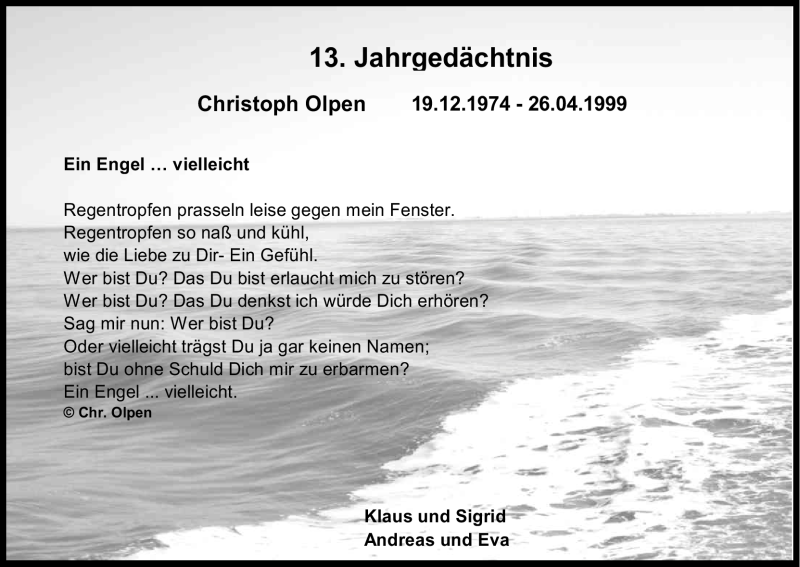  Traueranzeige für Christoph Olpen vom 26.04.2012 aus Kölner Stadt-Anzeiger / Kölnische Rundschau / Express
