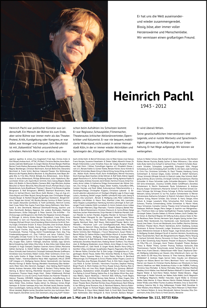  Traueranzeige für Heinrich Pachl vom 28.04.2012 aus Kölner Stadt-Anzeiger / Kölnische Rundschau / Express