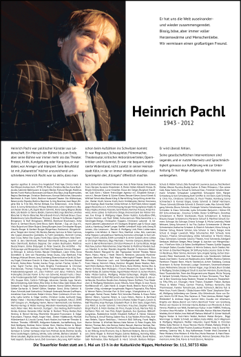 Anzeige von Heinrich Pachl von Kölner Stadt-Anzeiger / Kölnische Rundschau / Express