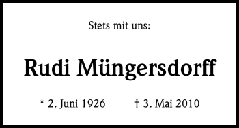 Anzeige von Rudi Müngersdorff von Kölner Stadt-Anzeiger / Kölnische Rundschau / Express
