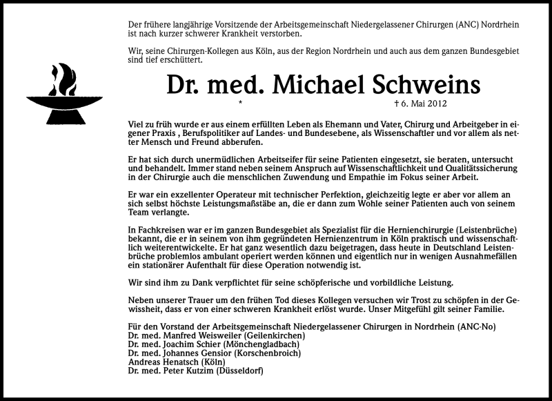  Traueranzeige für Michael Schweins vom 12.05.2012 aus Kölner Stadt-Anzeiger / Kölnische Rundschau / Express
