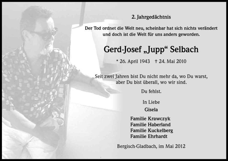  Traueranzeige für Gerd-Josef Selbach vom 24.05.2012 aus Kölner Stadt-Anzeiger / Kölnische Rundschau / Express