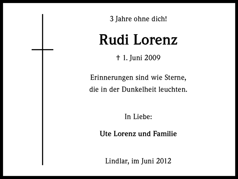  Traueranzeige für Rudi Lorenz vom 01.06.2012 aus Kölner Stadt-Anzeiger / Kölnische Rundschau / Express