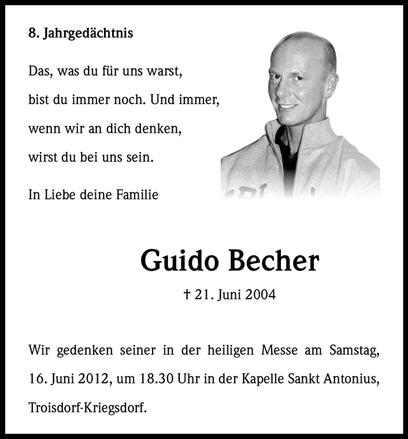  Traueranzeige für Guido Becher vom 15.06.2012 aus Kölner Stadt-Anzeiger / Kölnische Rundschau / Express