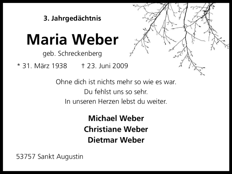  Traueranzeige für Maria Weber vom 23.06.2012 aus Kölner Stadt-Anzeiger / Kölnische Rundschau / Express