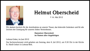 Anzeige von Helmut Oberscheid von Kölner Stadt-Anzeiger / Kölnische Rundschau / Express