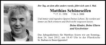 Anzeige von Matthias Schöneseifen von Kölner Stadt-Anzeiger / Kölnische Rundschau / Express