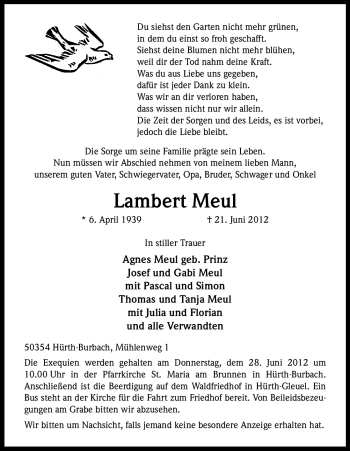 Anzeige von Lambert Meul von Kölner Stadt-Anzeiger / Kölnische Rundschau / Express