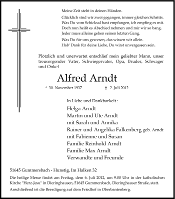 Anzeige von Alfred Arndt von Kölner Stadt-Anzeiger / Kölnische Rundschau / Express