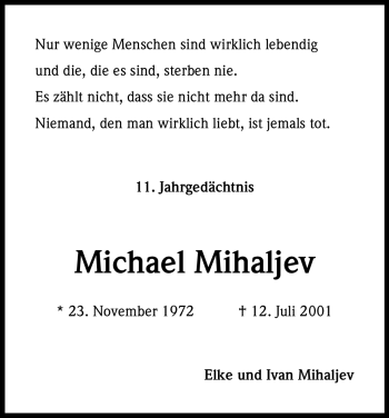 Anzeige von Michael Mihaljev von Kölner Stadt-Anzeiger / Kölnische Rundschau / Express