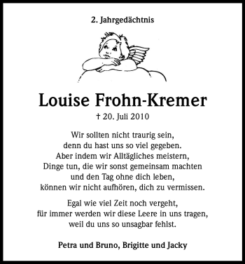 Anzeige von Louise Frohn-Kremer von Kölner Stadt-Anzeiger / Kölnische Rundschau / Express