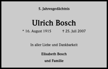Anzeige von Ulrich Bosch von Kölner Stadt-Anzeiger / Kölnische Rundschau / Express