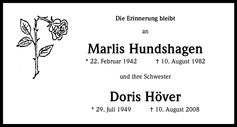  Traueranzeige für Marlis Hundshagen vom 11.08.2012 aus Kölner Stadt-Anzeiger / Kölnische Rundschau / Express