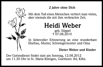 Anzeige von Heidi Weber von Kölner Stadt-Anzeiger / Kölnische Rundschau / Express