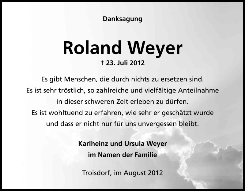  Traueranzeige für Roland Weyer vom 25.08.2012 aus Kölner Stadt-Anzeiger / Kölnische Rundschau / Express