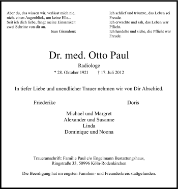 Anzeige von Otto Paul von Kölner Stadt-Anzeiger / Kölnische Rundschau / Express