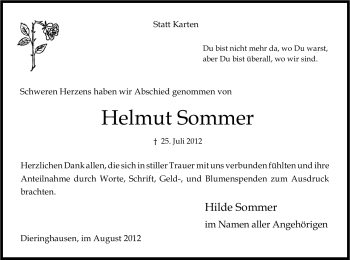 Anzeige von Helmut Sommer von Kölner Stadt-Anzeiger / Kölnische Rundschau / Express