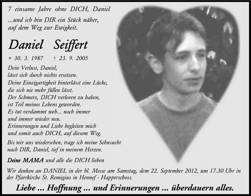  Traueranzeige für Daniel Seiffert vom 22.09.2012 aus Kölner Stadt-Anzeiger / Kölnische Rundschau / Express