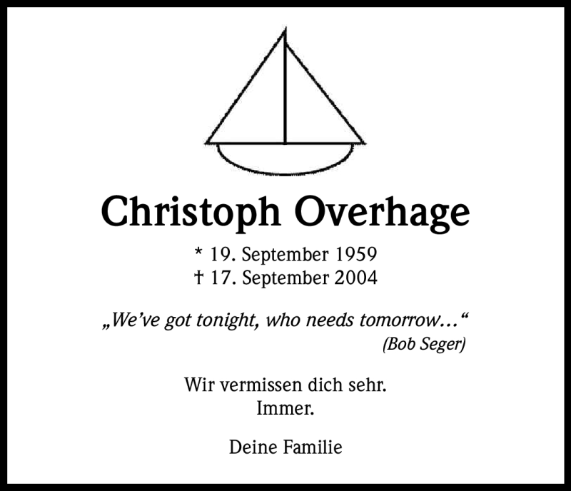 Traueranzeige für Christoph Overhage vom 17.09.2012 aus Kölner Stadt-Anzeiger / Kölnische Rundschau / Express