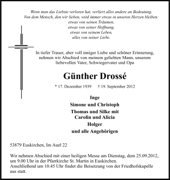 Anzeige von Günther Drossé von Kölner Stadt-Anzeiger / Kölnische Rundschau / Express