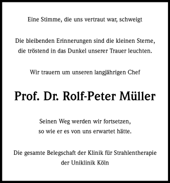 Anzeige von Rolf-Peter Müller von Kölner Stadt-Anzeiger / Kölnische Rundschau / Express