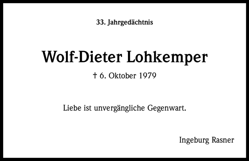  Traueranzeige für Wolf-Dieter Lohkemper vom 06.10.2012 aus Kölner Stadt-Anzeiger / Kölnische Rundschau / Express