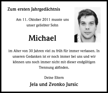 Anzeige von Michael Jursic von Kölner Stadt-Anzeiger / Kölnische Rundschau / Express