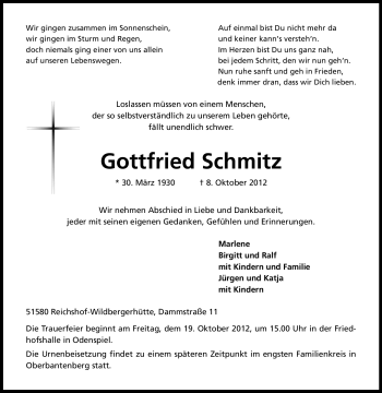 Anzeige von Gottfried Schmitz von Kölner Stadt-Anzeiger / Kölnische Rundschau / Express