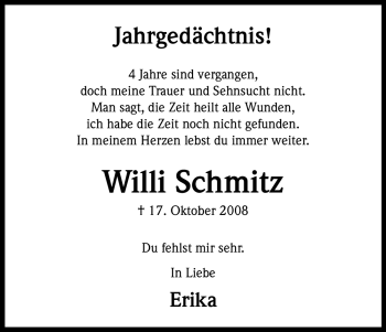 Anzeige von Willi Schmitz von Kölner Stadt-Anzeiger / Kölnische Rundschau / Express
