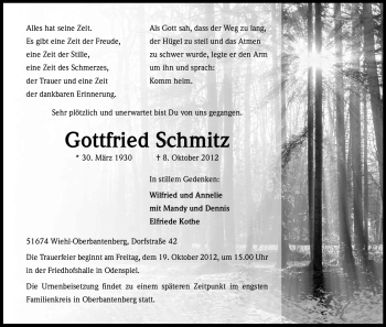 Anzeige von Gottfried Schmitz von Kölner Stadt-Anzeiger / Kölnische Rundschau / Express