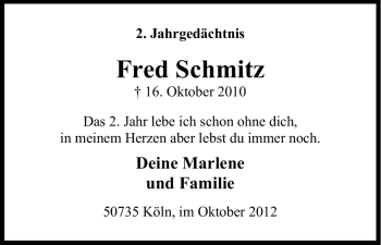 Anzeige von Fred Schmitz von Kölner Stadt-Anzeiger / Kölnische Rundschau / Express