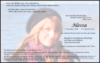 Anzeige von Alessa  von Kölner Stadt-Anzeiger / Kölnische Rundschau / Express