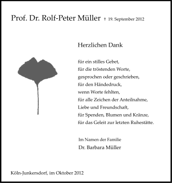 Anzeige von Rolf-Peter Müller von Kölner Stadt-Anzeiger / Kölnische Rundschau / Express