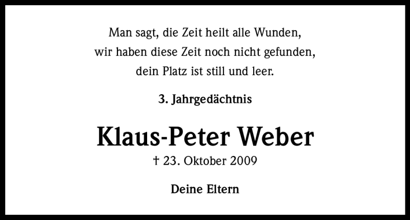  Traueranzeige für Klaus-Peter Weber vom 23.10.2012 aus Kölner Stadt-Anzeiger / Kölnische Rundschau / Express