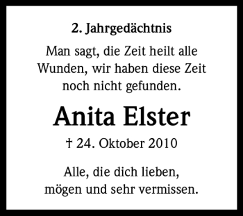 Anzeige von Anita Elster von Kölner Stadt-Anzeiger / Kölnische Rundschau / Express