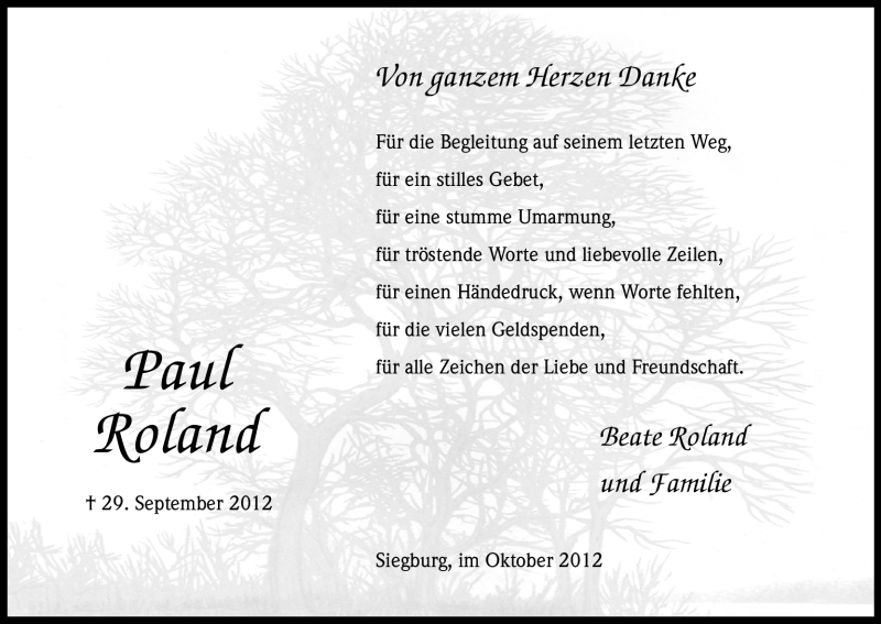  Traueranzeige für Paul Roland vom 24.10.2012 aus Kölner Stadt-Anzeiger / Kölnische Rundschau / Express
