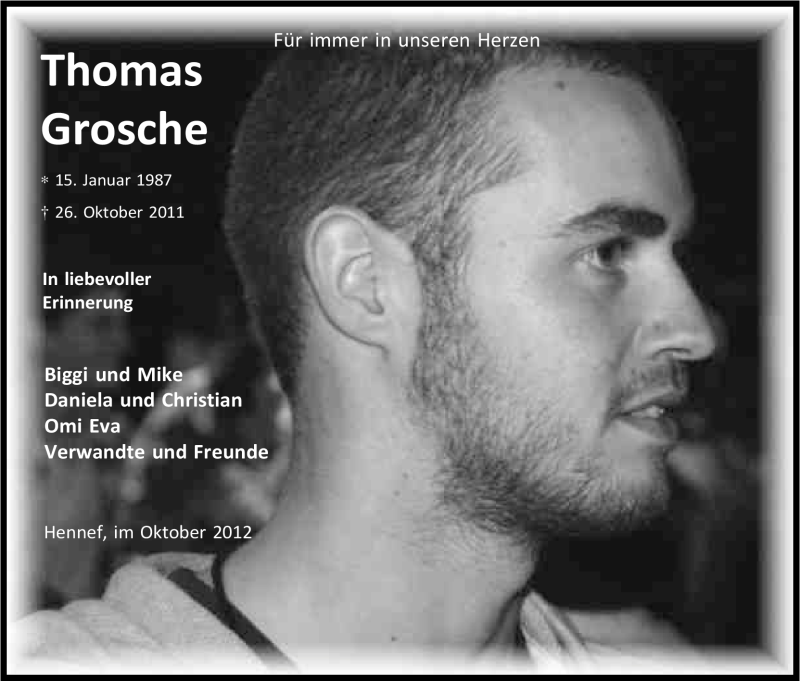  Traueranzeige für Thomas Grosche vom 26.10.2012 aus Kölner Stadt-Anzeiger / Kölnische Rundschau / Express