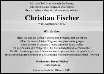 Anzeige von Christian Fischer von Kölner Stadt-Anzeiger / Kölnische Rundschau / Express