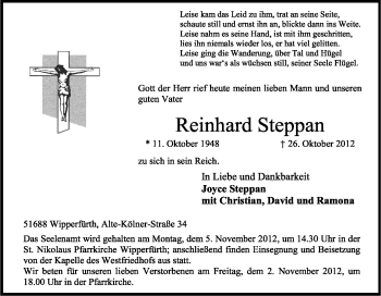Anzeige von Reinhard Steppan von Kölner Stadt-Anzeiger / Kölnische Rundschau / Express