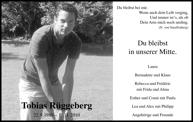  Traueranzeige für Tobias Rüggeberg vom 17.11.2012 aus Kölner Stadt-Anzeiger / Kölnische Rundschau / Express