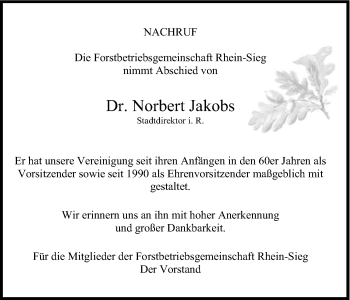 Anzeige von Norbert Jakobs von Kölner Stadt-Anzeiger / Kölnische Rundschau / Express