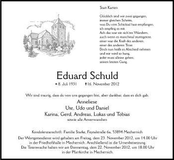 Anzeige von Eduard Schuld von Kölner Stadt-Anzeiger / Kölnische Rundschau / Express