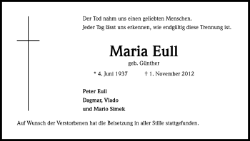 Anzeige von Maria Eull von Kölner Stadt-Anzeiger / Kölnische Rundschau / Express