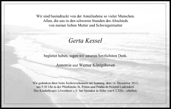 Anzeige von Gerta Kessel von Kölner Stadt-Anzeiger / Kölnische Rundschau / Express