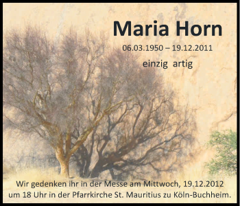Anzeige von Maria Horn von Kölner Stadt-Anzeiger / Kölnische Rundschau / Express