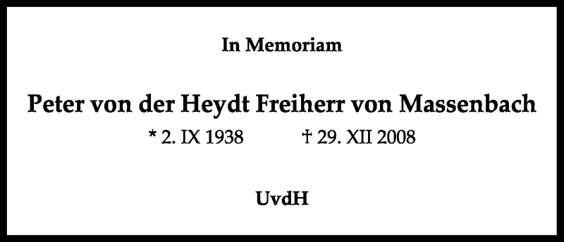  Traueranzeige für Peter von der Heydt vom 29.12.2012 aus Kölner Stadt-Anzeiger / Kölnische Rundschau / Express