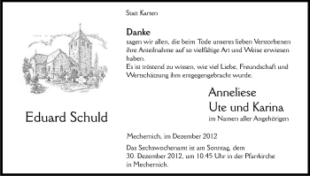 Anzeige von Eduard Schuld von Kölner Stadt-Anzeiger / Kölnische Rundschau / Express