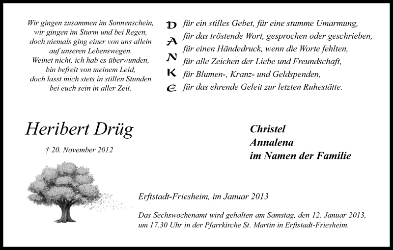  Traueranzeige für Heribert Drüg vom 02.01.2013 aus Kölner Stadt-Anzeiger / Kölnische Rundschau / Express