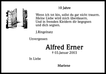 Anzeige von Alfred Erner von Kölner Stadt-Anzeiger / Kölnische Rundschau / Express