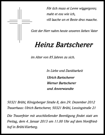 Anzeige von Heinz Bartscherer von Kölner Stadt-Anzeiger / Kölnische Rundschau / Express